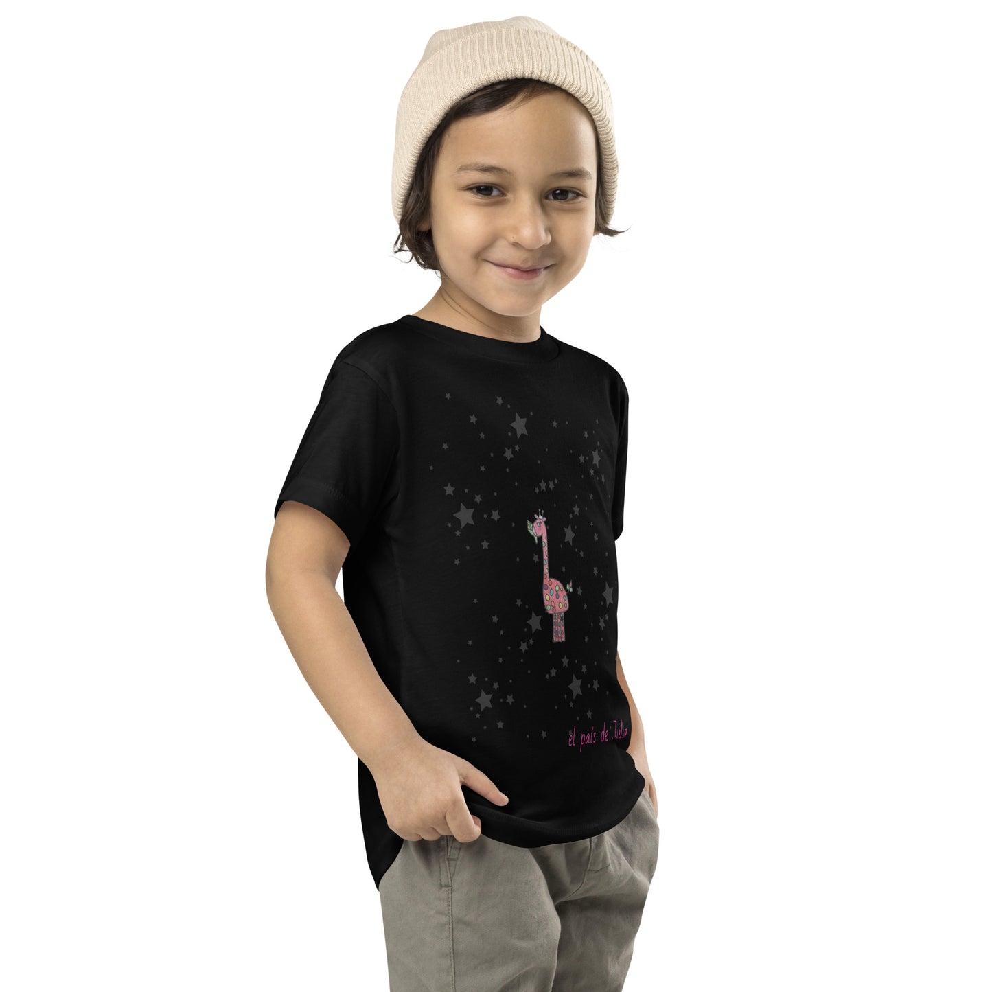 Camiseta de manga corta unisex jirafa en las estrellas