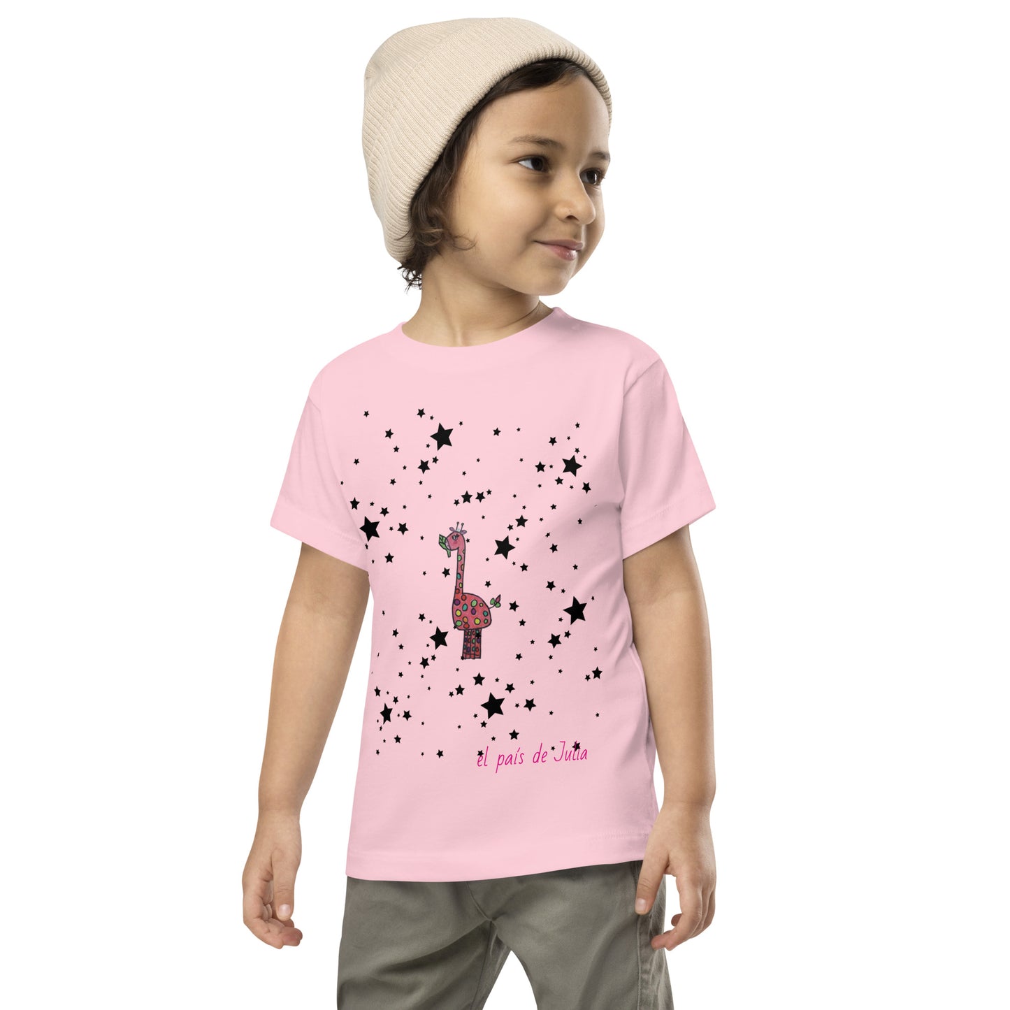 Camiseta de manga corta unisex jirafa en las estrellas