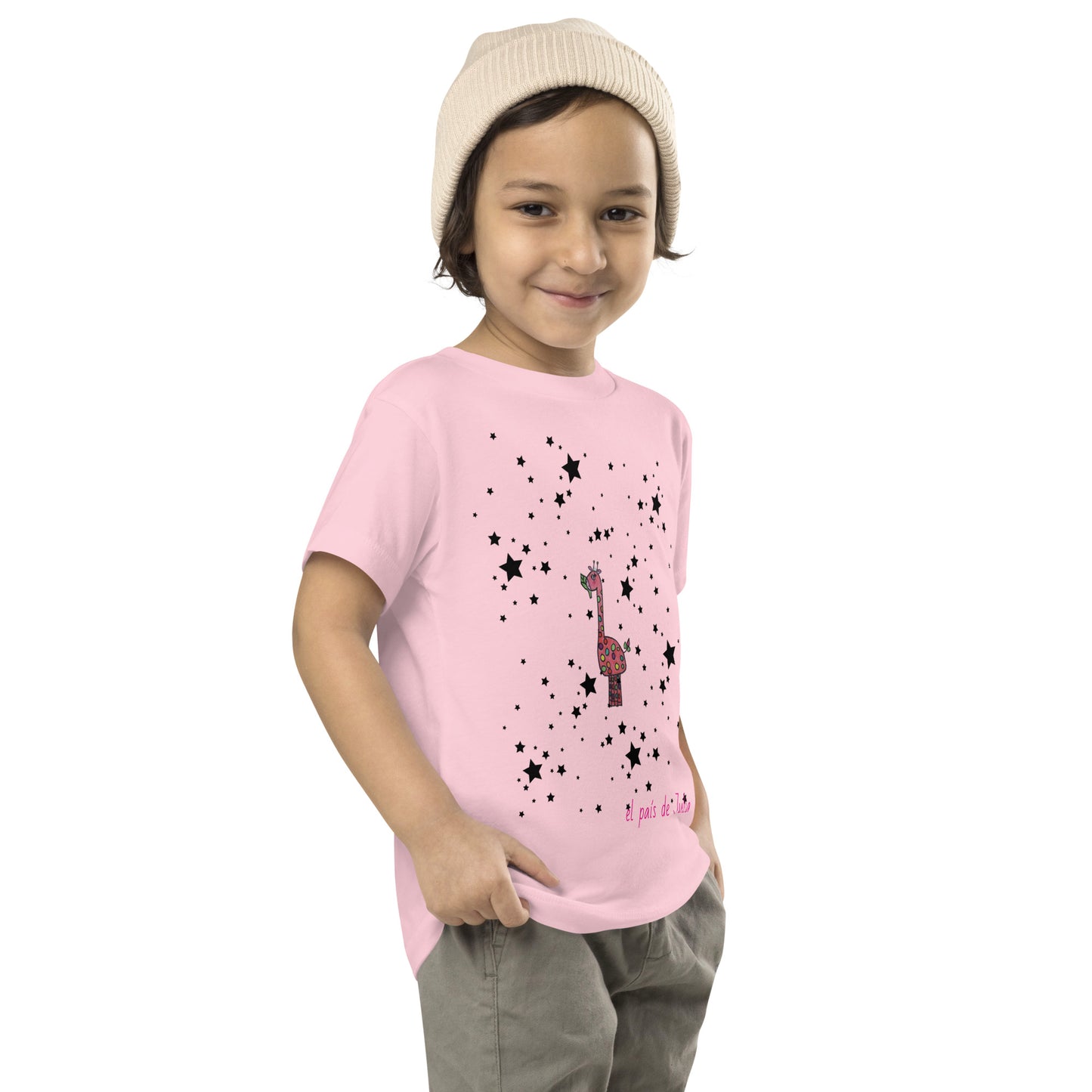 Camiseta de manga corta unisex jirafa en las estrellas