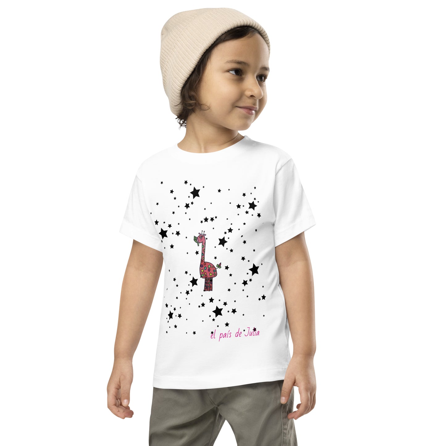 Camiseta de manga corta unisex jirafa en las estrellas