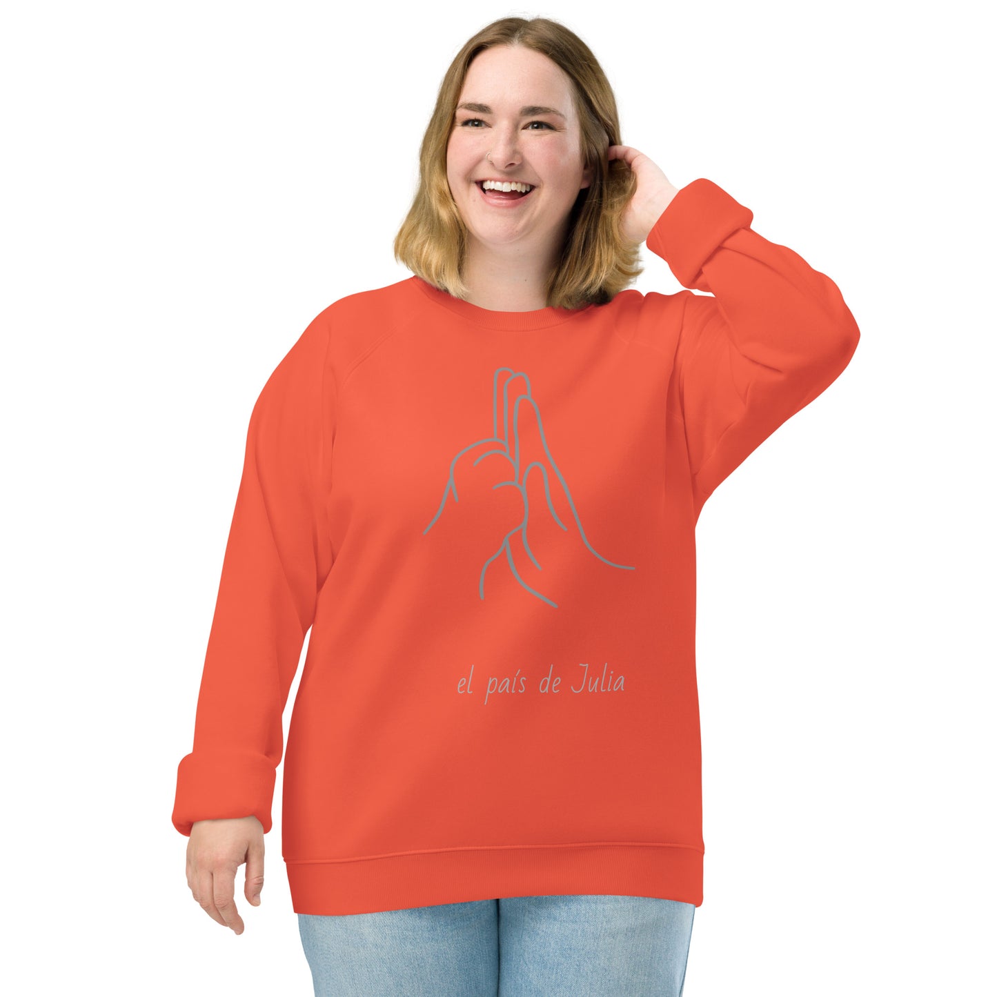 Sudadera orgánica raglán unisex mano huella