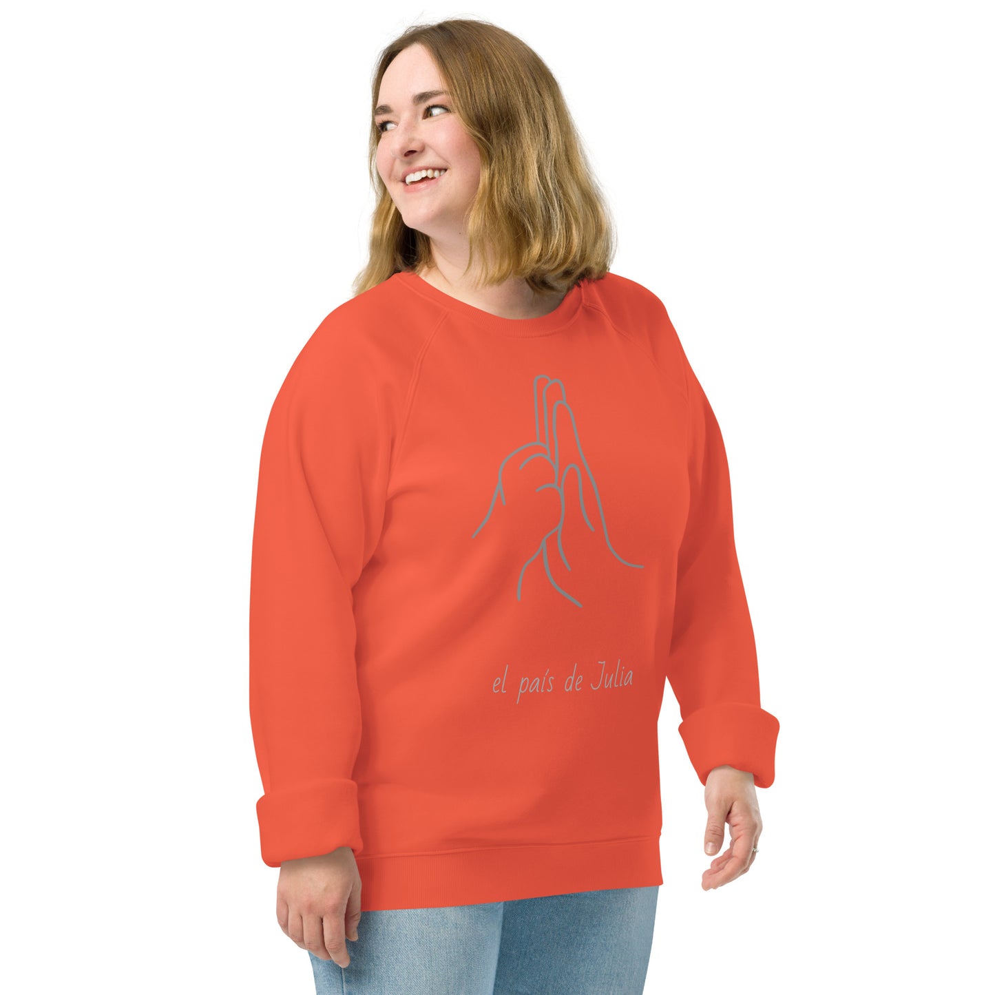 Sudadera orgánica raglán unisex mano huella