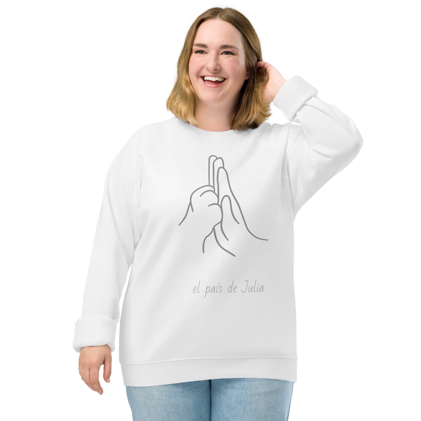 Sudadera orgánica raglán unisex mano huella