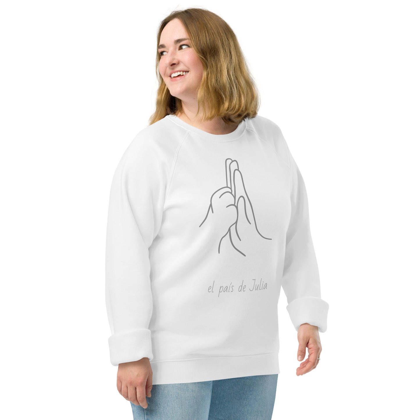 Sudadera orgánica raglán unisex mano huella