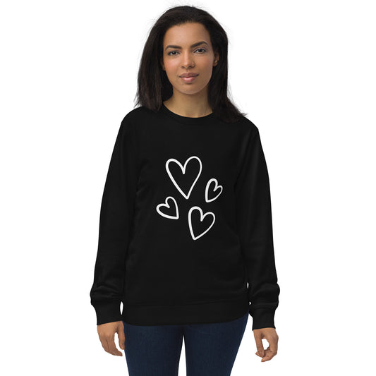 Sudadera orgánica unisex corazones blancos