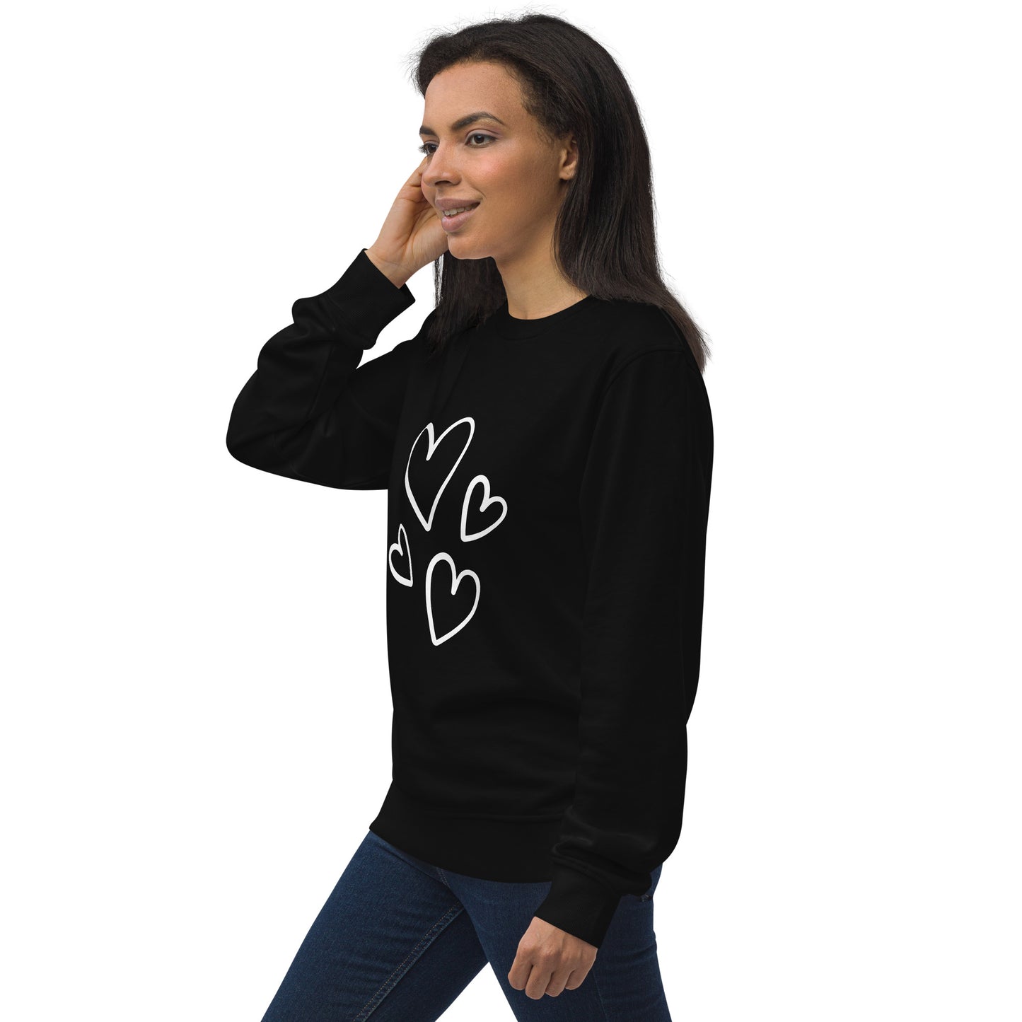 Sudadera orgánica unisex corazones blancos