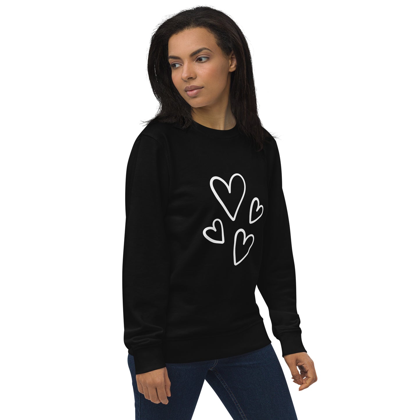 Sudadera orgánica unisex corazones blancos