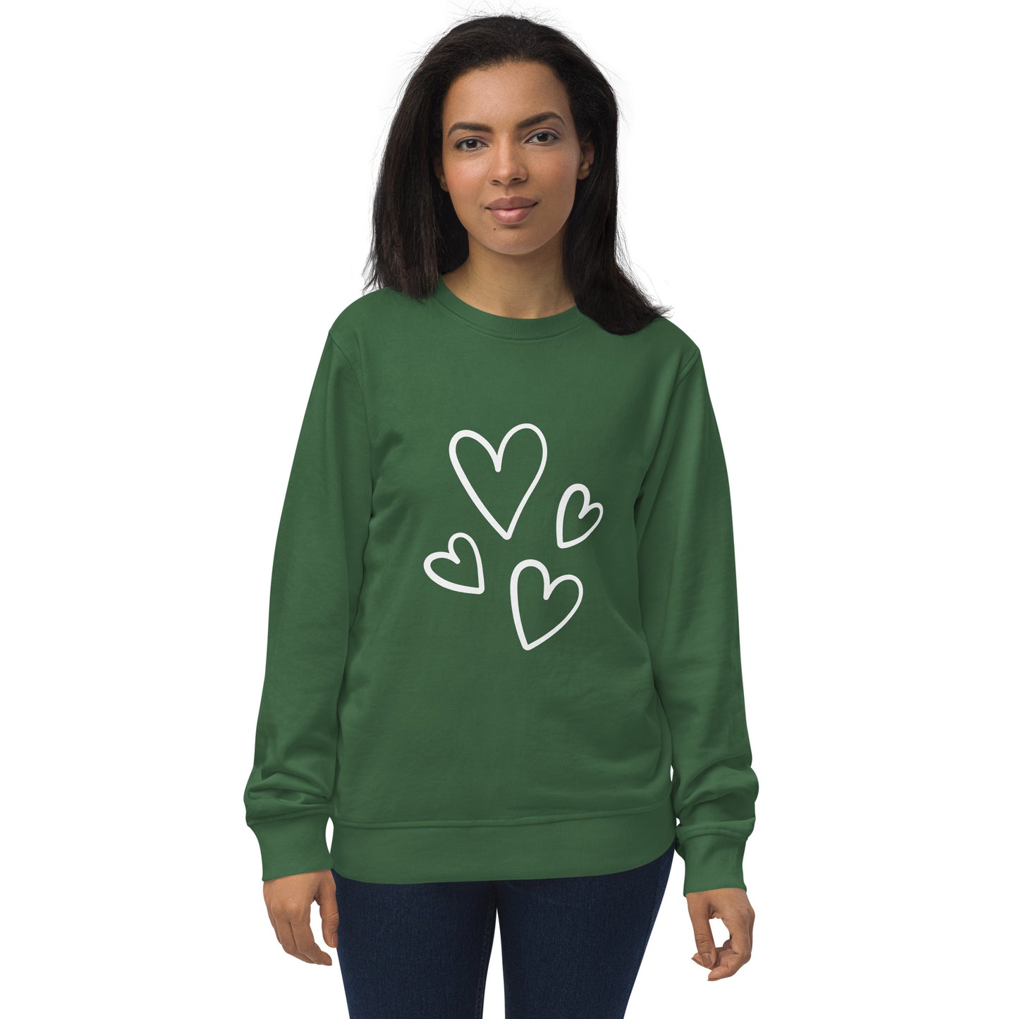 Sudadera orgánica unisex corazones blancos