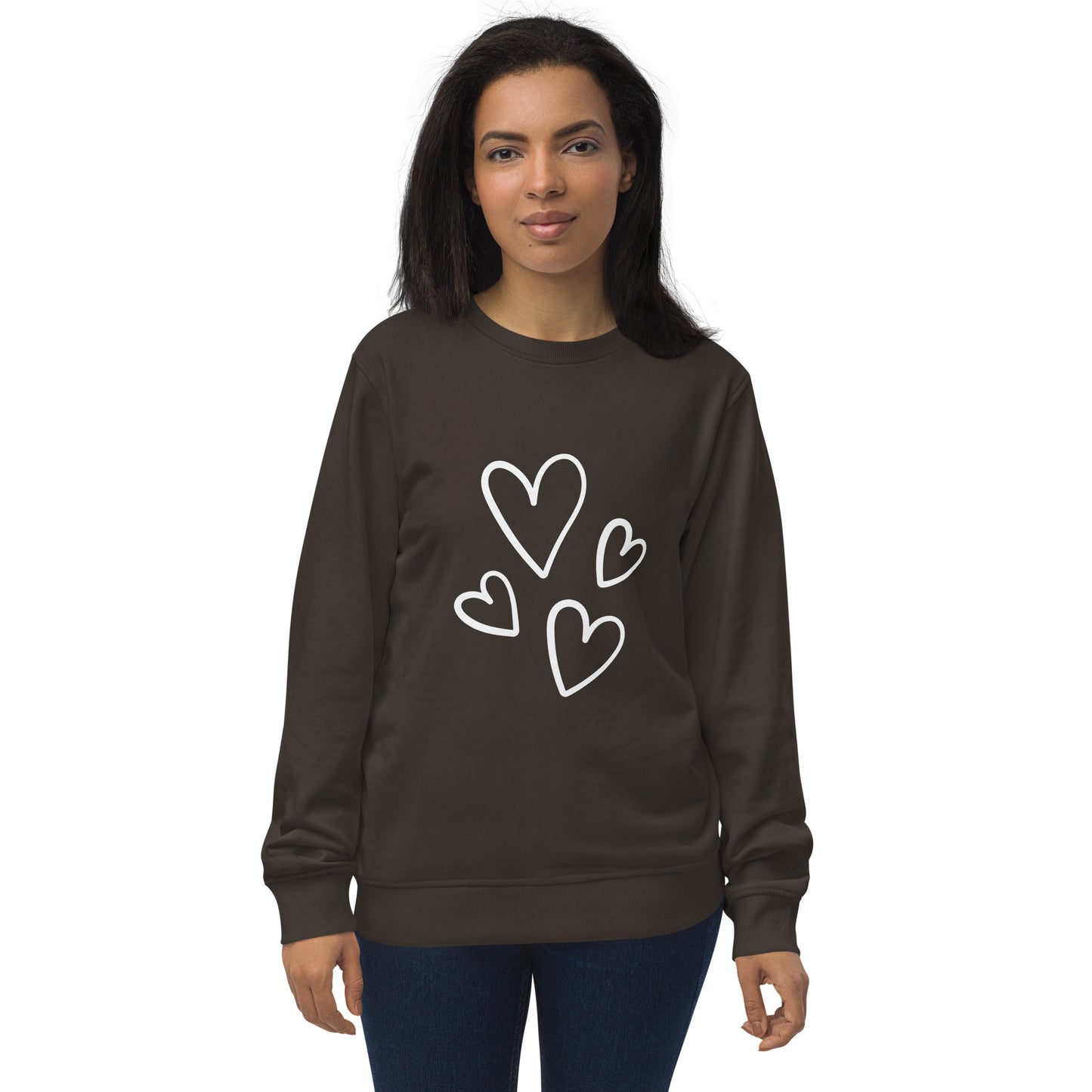 Sudadera orgánica unisex corazones blancos