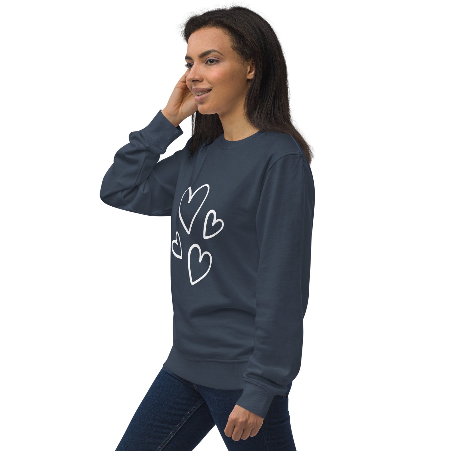 Sudadera orgánica unisex corazones blancos