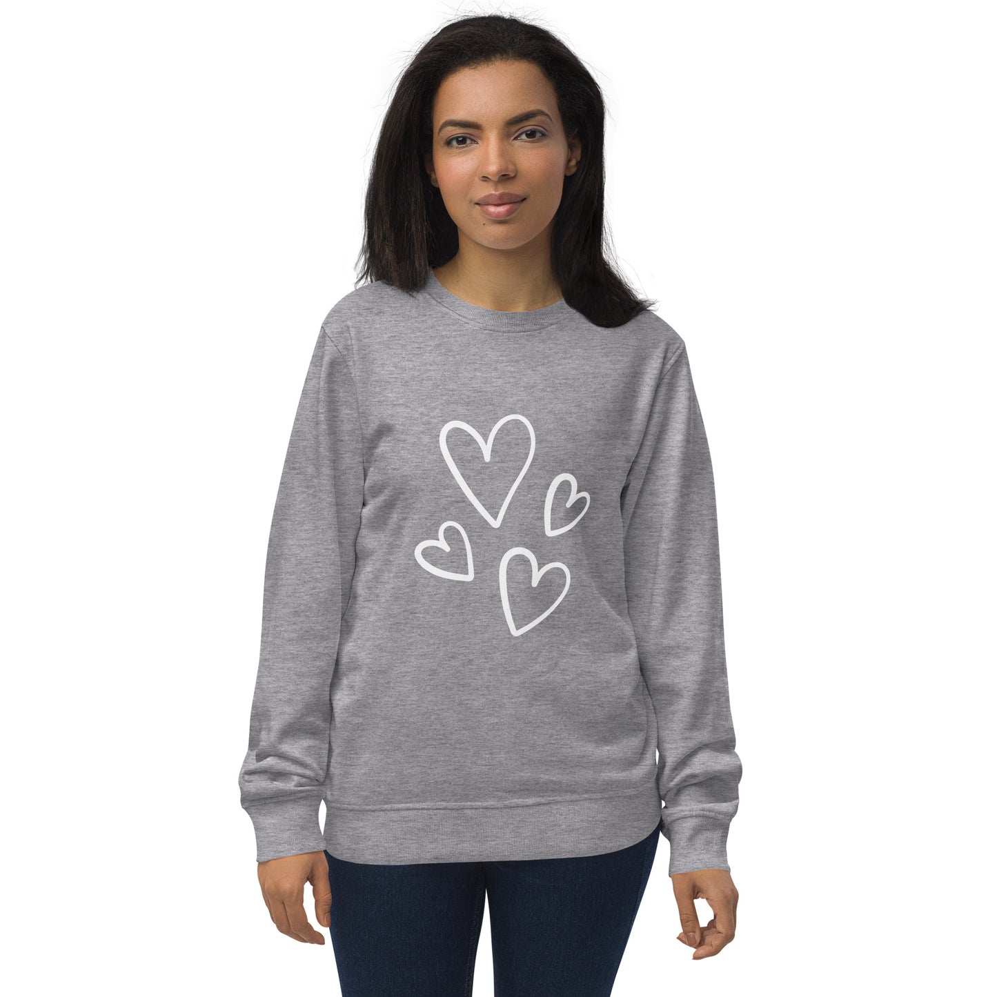 Sudadera orgánica unisex corazones blancos