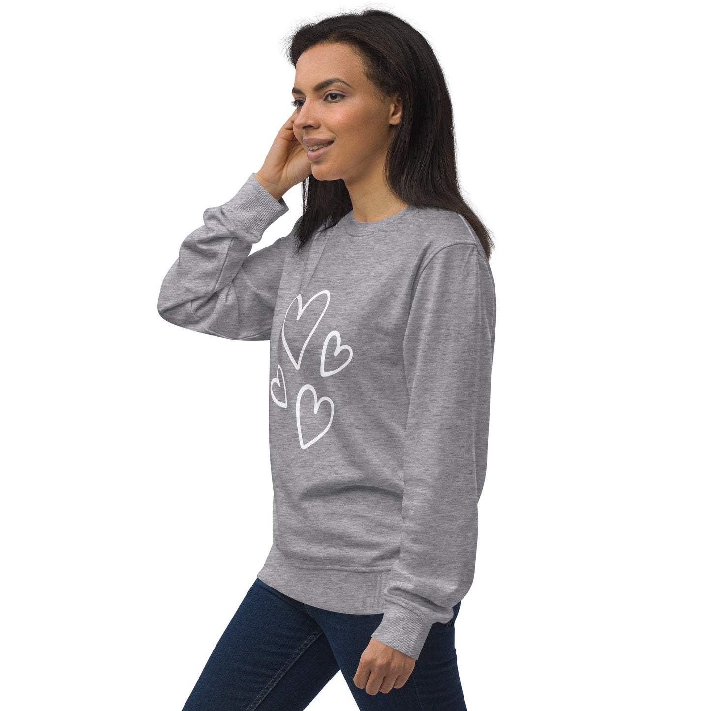 Sudadera orgánica unisex corazones blancos