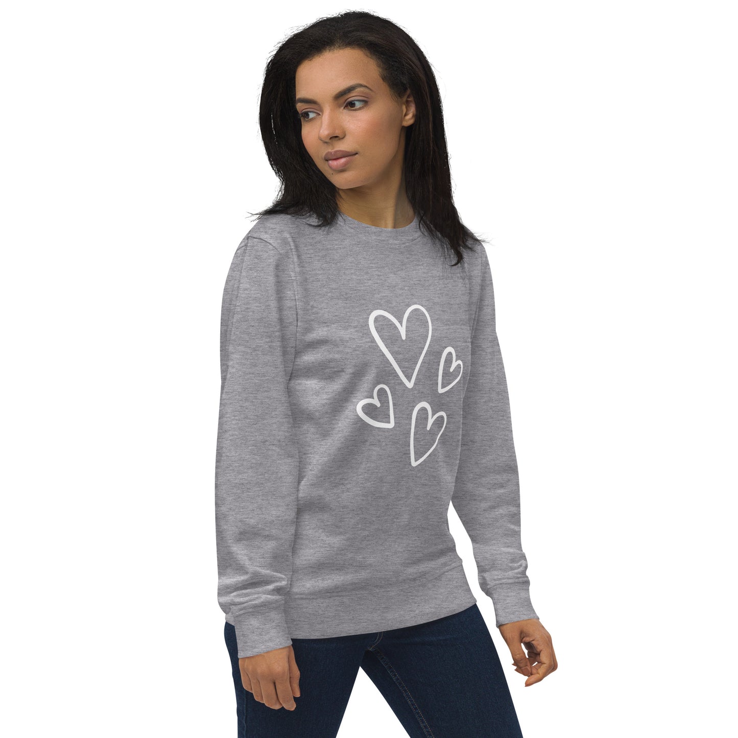 Sudadera orgánica unisex corazones blancos