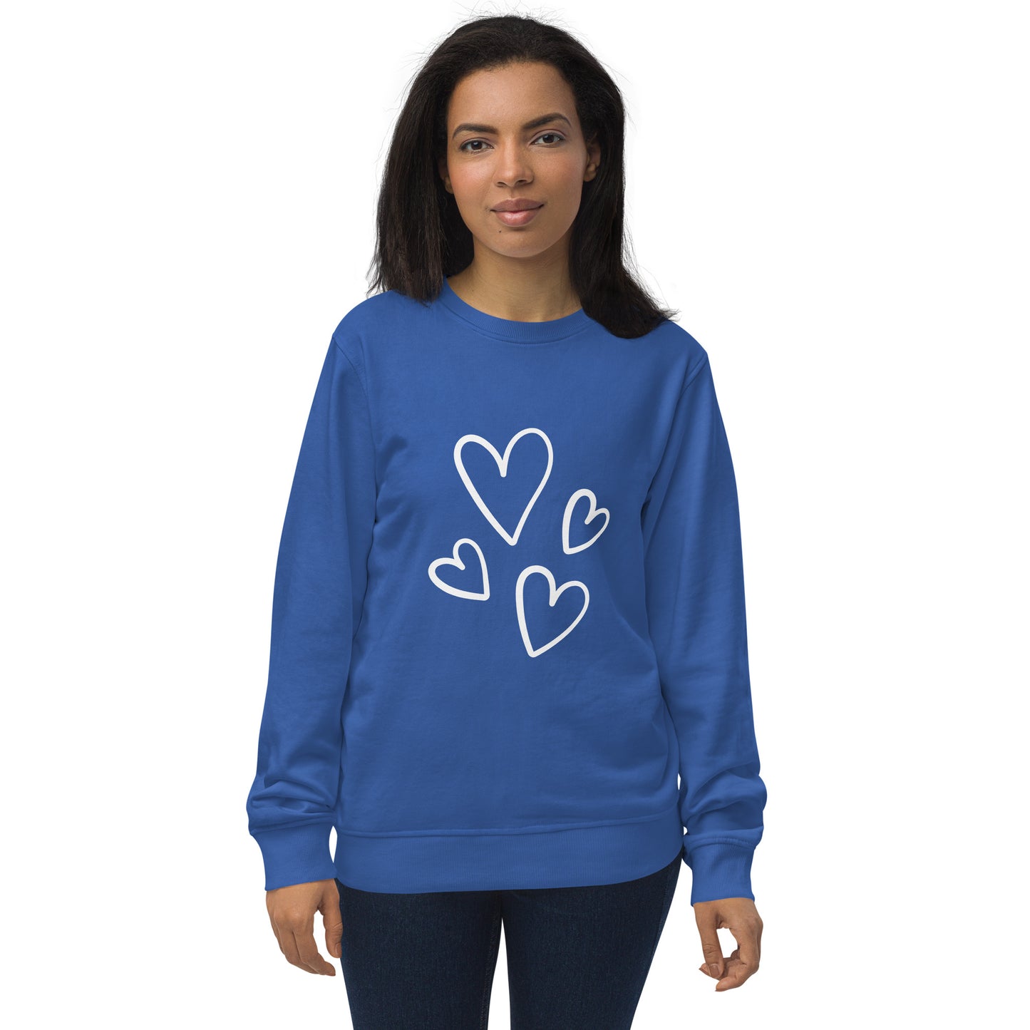 Sudadera orgánica unisex corazones blancos