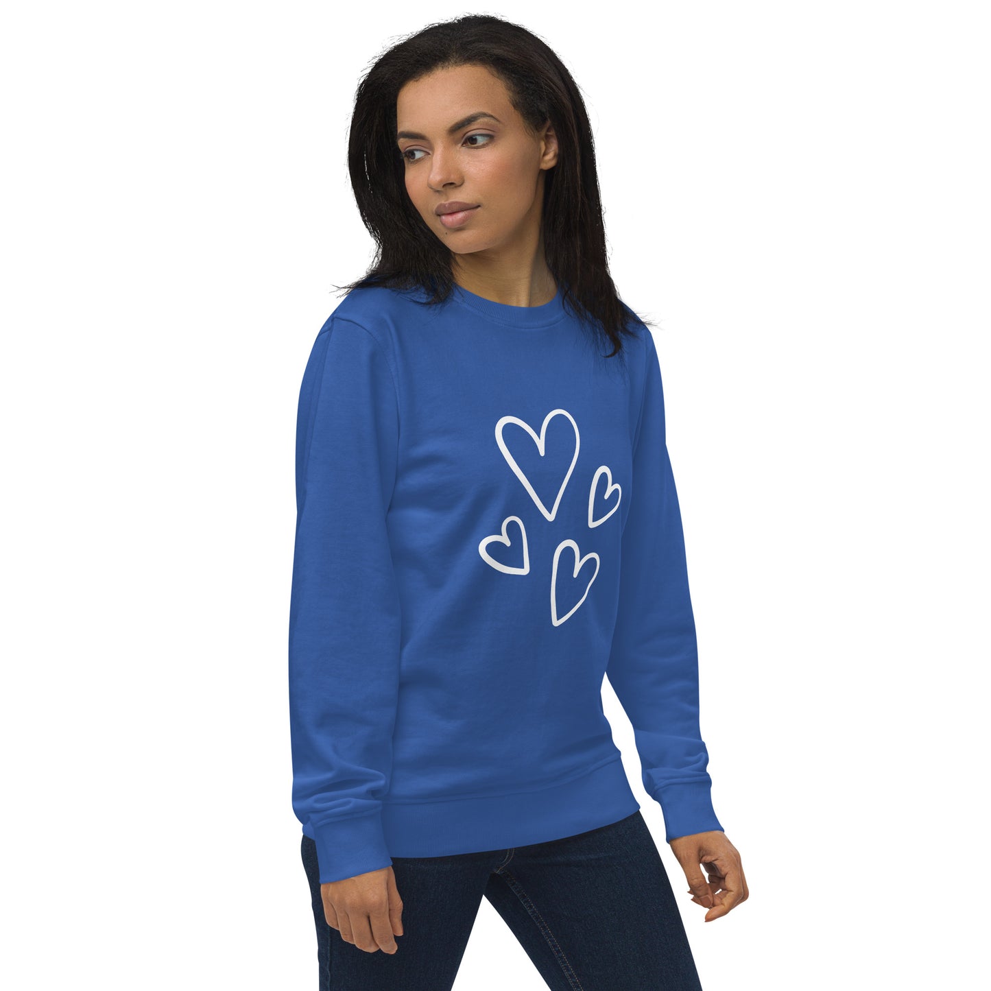 Sudadera orgánica unisex corazones blancos